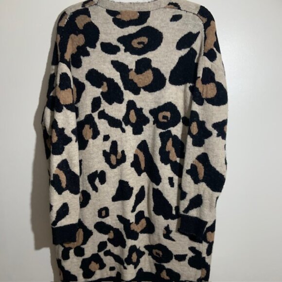 Altr'd State Black Tan Animal Print Open Front Sweater Cardigan Duster - M/L - Picture 4 of 5